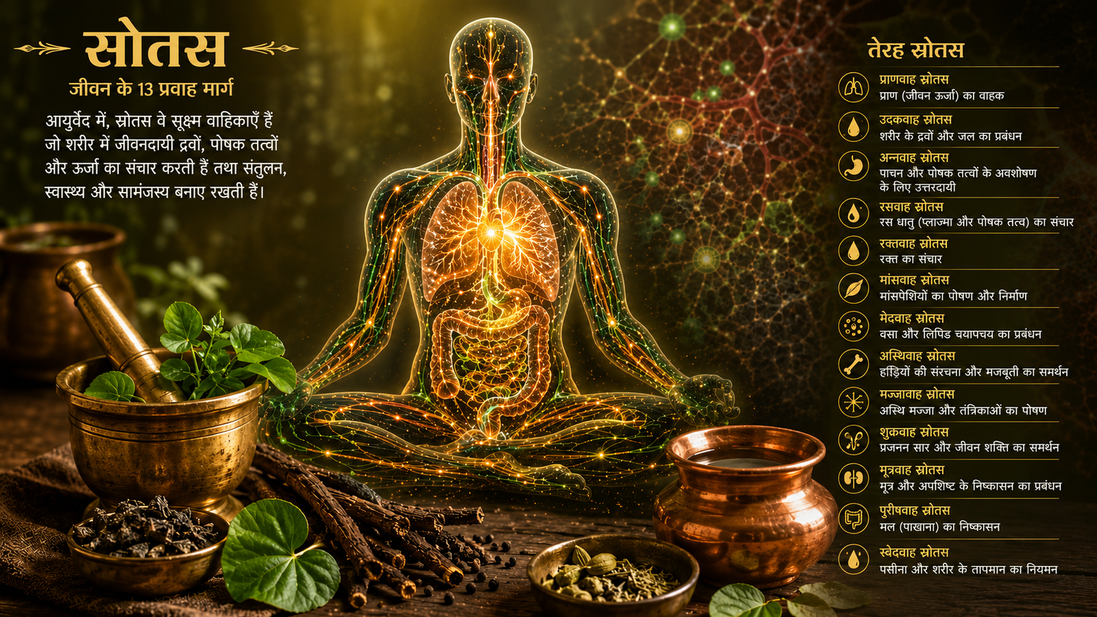 १३ स्रोतस: शरीर के १३ माइक्रो-चैनल्स और संवहन का आयुर्वेदिक विज्ञान Ayurvedic Srotas: Thirteen Life Pathways