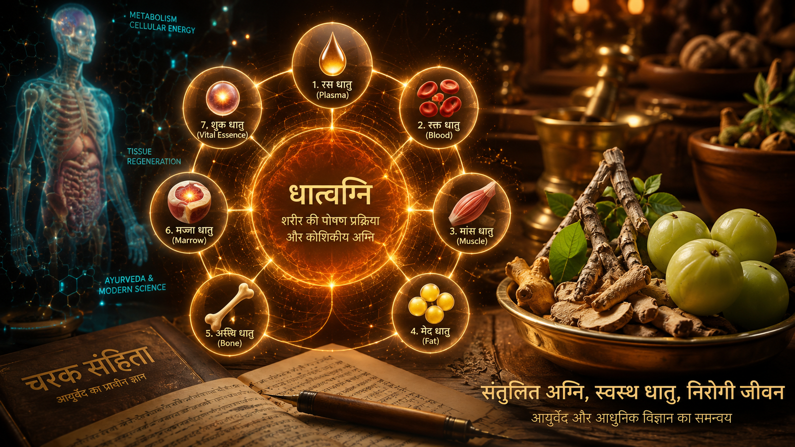 धात्वग्नि: शरीर की ७ धातुओं और सेलुलर मेटाबॉलिज्म का आयुर्वेदिक विज्ञान! धात्वग्नि (Cellular Metabolism) in hindi