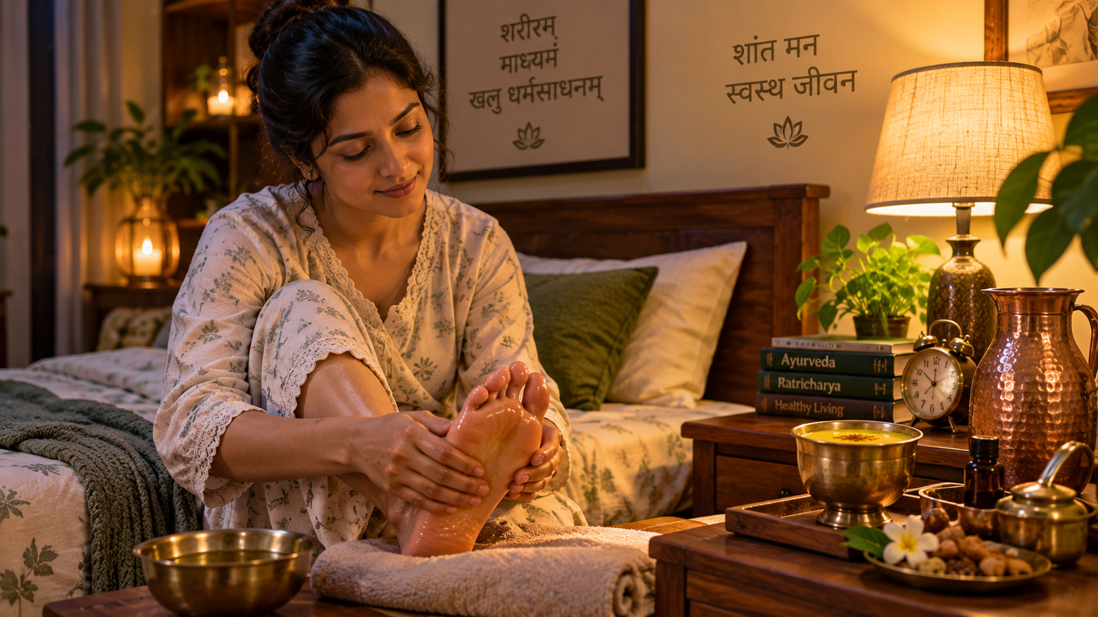 रात्रिचर्या के आयुर्वेदिक नियम (Ayurvedic Night Routine) Ayurvedic Bedtime Foot Massage Ritual