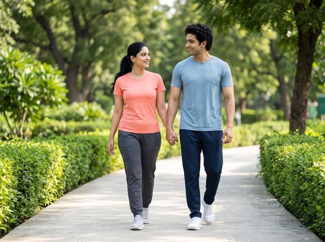 पैदल चलना - Indian couple walking in the park
